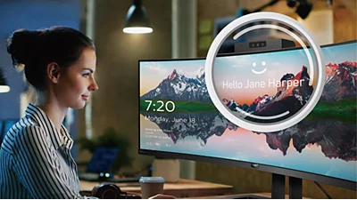 Image of woman using webcam to sign into computer