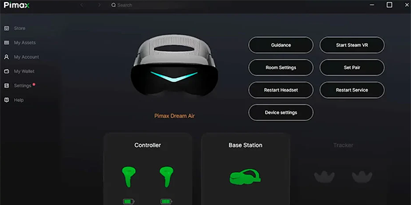 Pimax software interface displaying Dream Air VR.