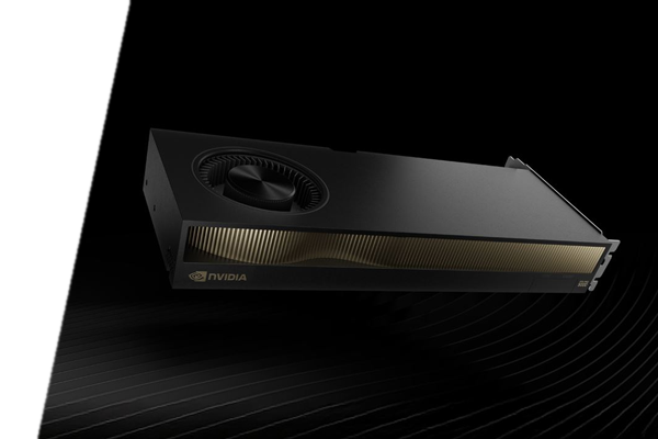 Hero banner of the NVIDIA RTX PRO™ 5000 Blackwell GPU floating above subtle wavy grey/gold lines to highlight its premium design