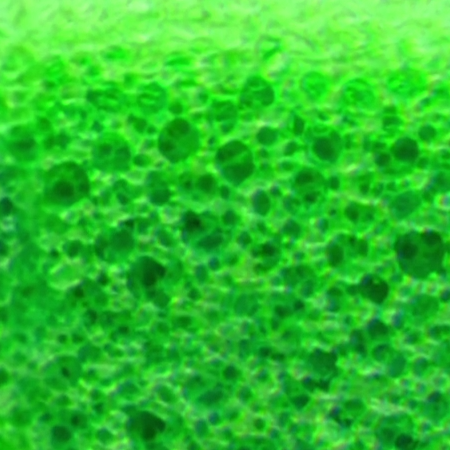 Green foam with small air bubbles pushed down slightly
