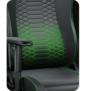 Close up of the chair backrest highlighted green