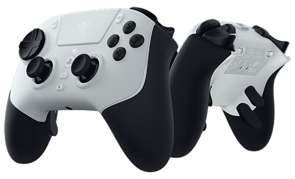 Razer Raiju controllers, one front angle and one rear angle.