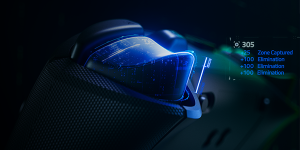 Raiju V3 Pro HyperTriggers with illustrated with blue futuristic overlay.
