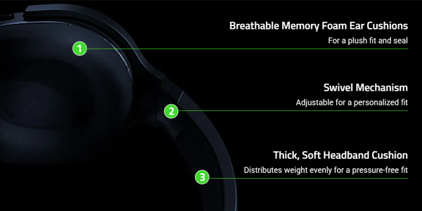 Razer Chroma™ RGB glowing on the side of the earcup.