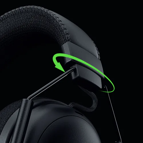 Razer Blackshark V3 Pro swivel joint with graphic overlay of an arrow illustrating rotational function