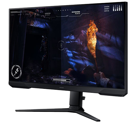 Side by side view of gameplay on angled shot of monitor, one darker, one brighter
