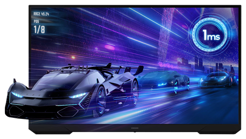 Sports car clipping out of monitor with response features annotated