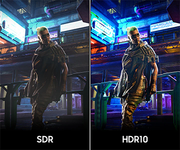 side by side view of conventional monitor and more colourful HDR