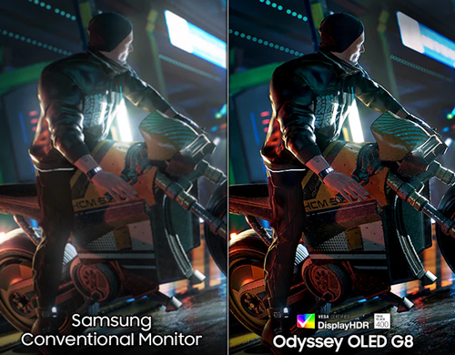 side by side view of conventional monitor and more colourful HDR