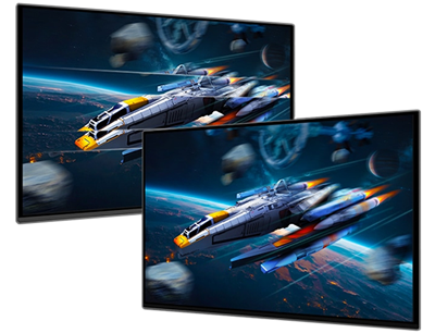 Side by side frames of spaceship, one jittery and one smooth