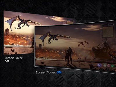 Side by side view of monitors, one darker to denote OLED care features