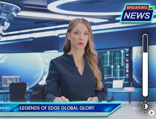 TV Anchor on screen with the news logo and taskbar highlighted