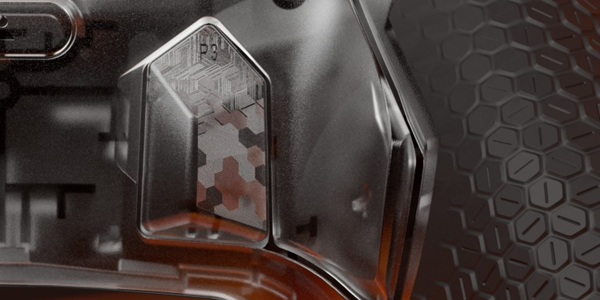 Paddles on the rear of the controller partially attached to the grip.