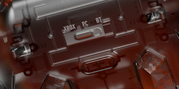 Xbox/PC/BT connection switch beneath the controller.