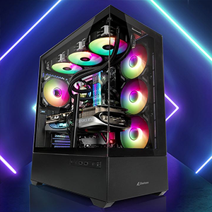 Hero angle of full system build within the AK6 case, showcasing the premium design