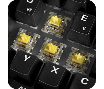 Some PBT keycaps removed showcasing the Yellow G Pro 3.0 Switches