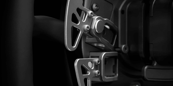 Simucube Savu Pro wheel rear, highlighting shifters.