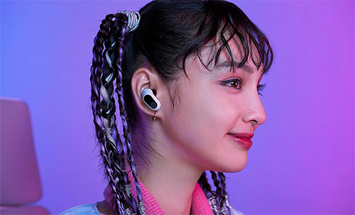 Close up image of the INZONE buds being worn by a woman