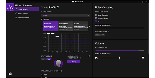 INZONE Hub interface