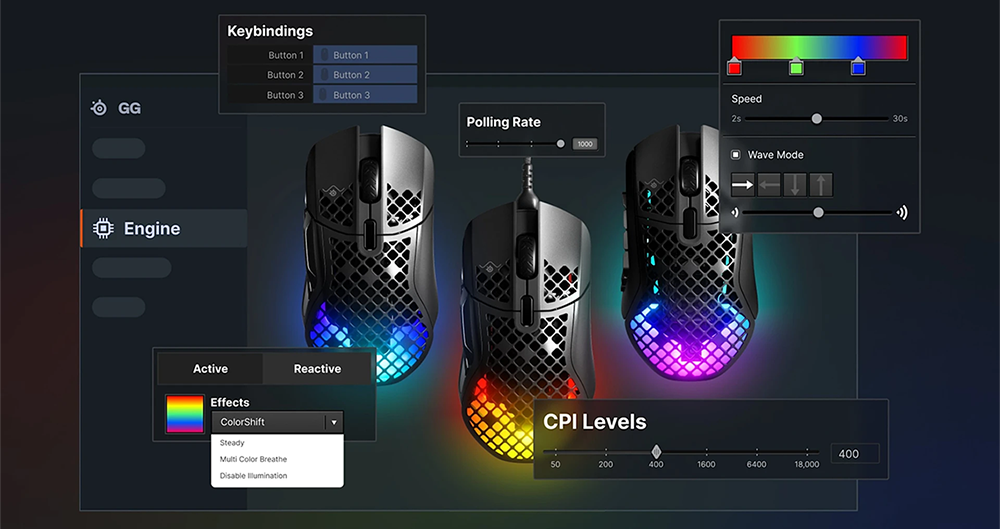 collage of aerox mice in steelseries engine