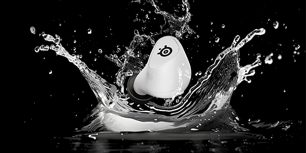 Water splash effect around the earbud.
