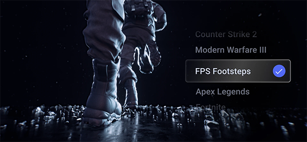 List of game title audio presets to the right of marching soldier feet.