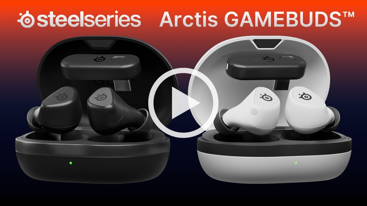 Video thumbnail of black and white Arctis GameBuds™ beside each other.
