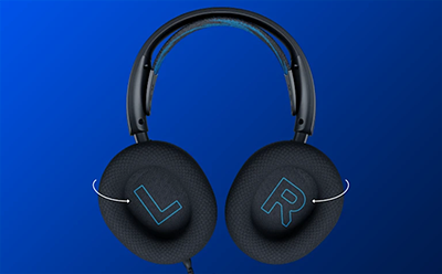 Earcups facing out marked left and right