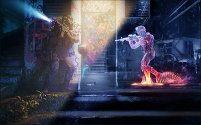 simulated gameplay with highlighted enemy behind wall 