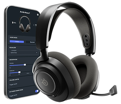 Headphones next to Phone with ChatMix open