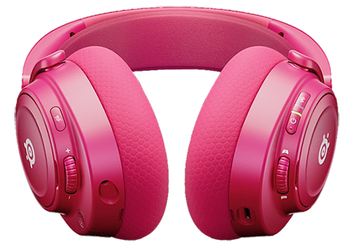Headphones laid down horizontally with buttons and headband visible