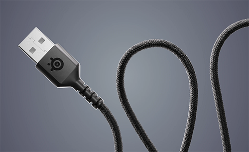 USB cable snaking in and out of grey background