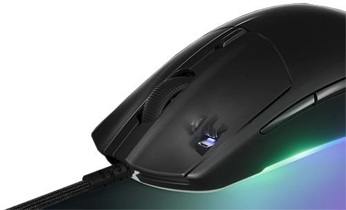 cutout of mouse front with internal micro switch shown