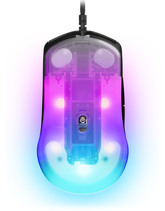 flat shot of translucent base with LEDs and internal components visible