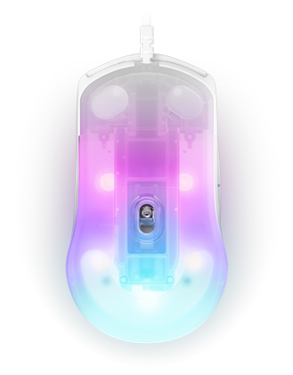 flat shot of translucent base with LEDs and internal components visible