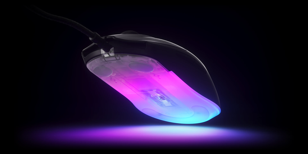 Dark graphic of mouse lighting casting futuristic gradient flood