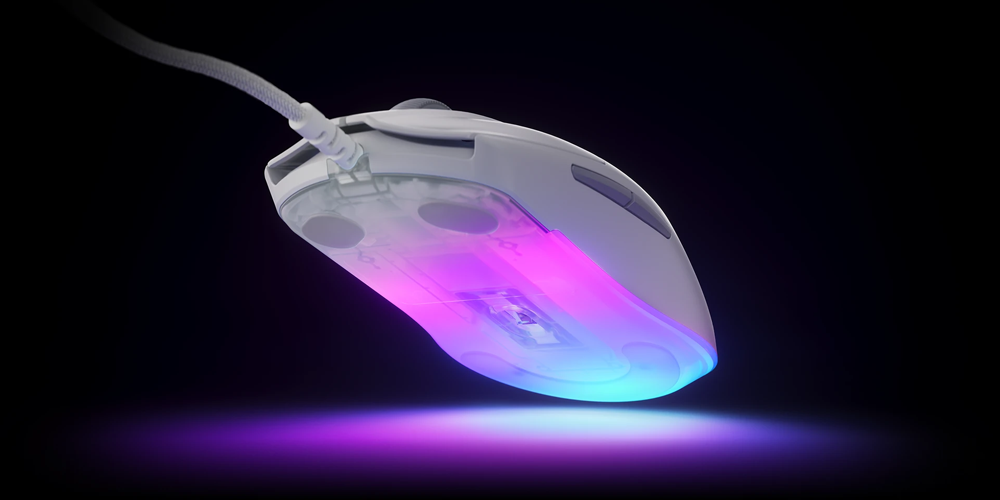 Dark graphic of mouse lighting casting futuristic gradient flood