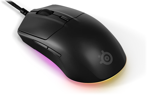 Natural angle of mouse with RGB aura cycling through colours