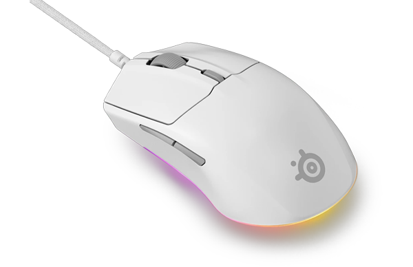 Natural angle of mouse with RGB aura cycling through colours