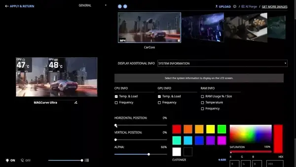 Information Positioning displayed on the TT RGB PLUS 3.0 software.