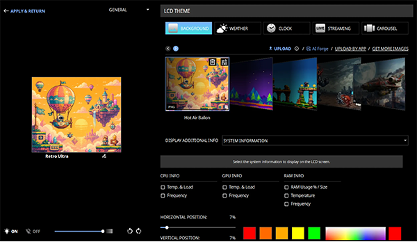 Custom themes available for the LCD display.