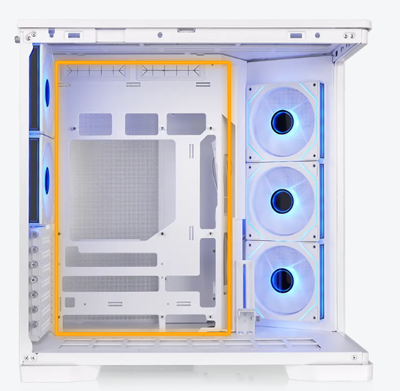 Image of case with motherboard space in a highlighted area