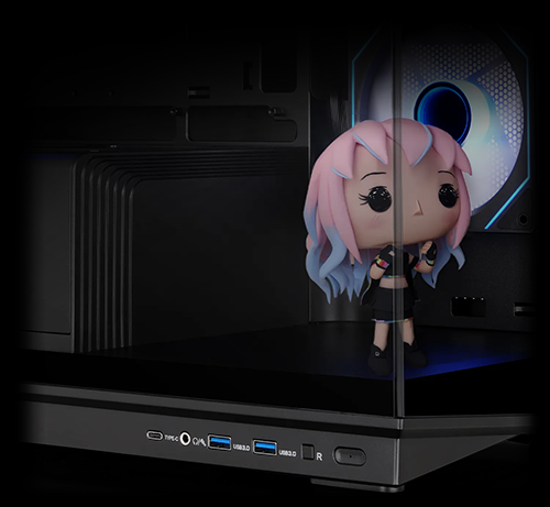Close up of the case with a figurine inside