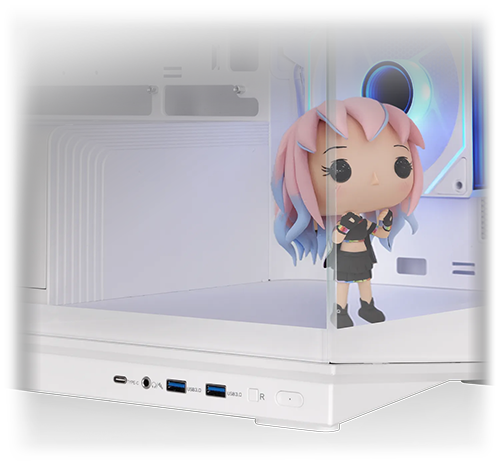 Close up of the case with a figurine inside