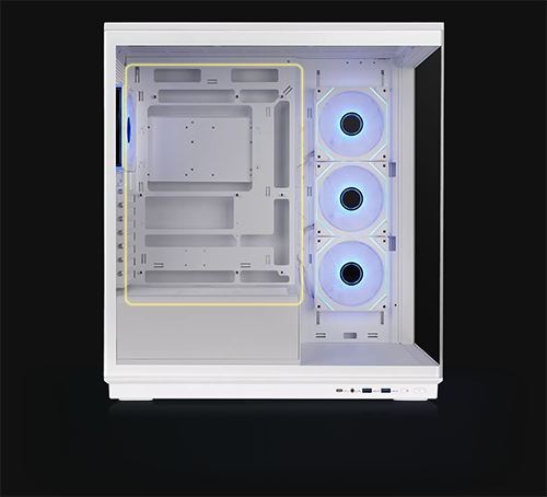 Image of case with motherboard space in a highlighted area