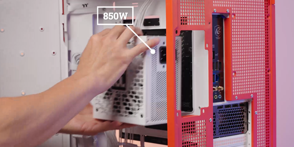 Removing 850W PSU from open PC case.