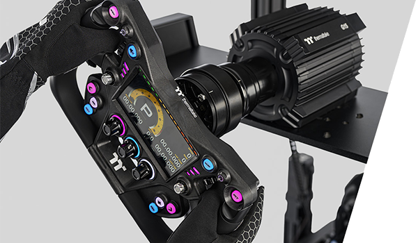 XRW GT steering wheel attached to base.
