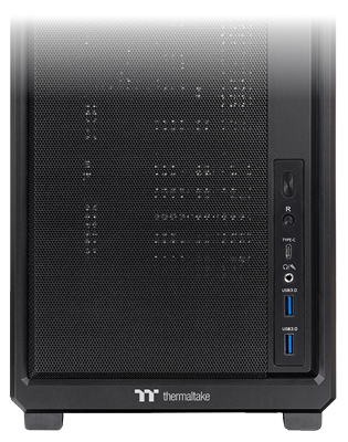 Shot of lower front of PC case with IO ports in view