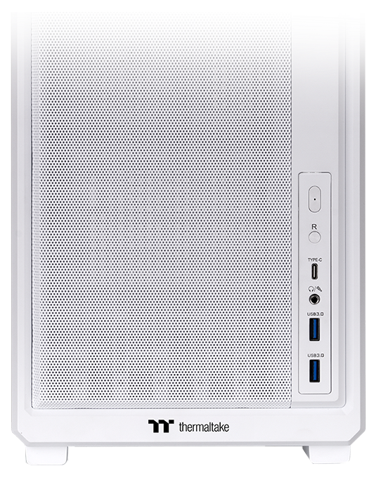 Shot of lower front of PC case with IO ports in view