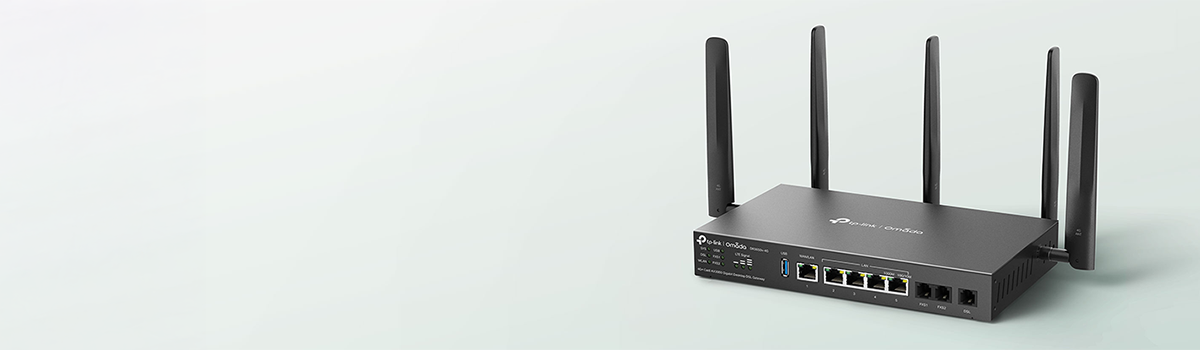 Key visual of Omada 4G+ Cat6 AX3000 Wi-Fi 6 Gigabit Desktop DSL Gateway.